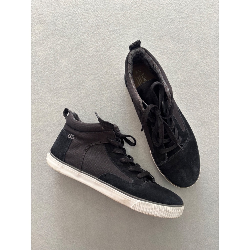 TOMS Paseo High Top Sneakers Size 12 Black Suede Canvas Lace Up Casual Shoes